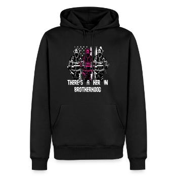 Female Firefighter Women Brotherhood Promotionamer - Men’s Premium Organic Hoodie - black - Front - Nico (187cm)
