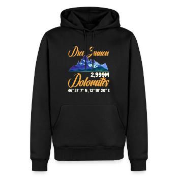 Trois Pics Dolomites grimpeurs - Sweat à capuche Premium bio Homme - noir - Devant - Nico (187cm)