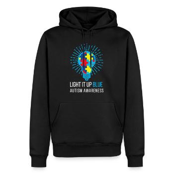 Light It Up Blue Autism Awareness Ribbon Puzzle Pi - Men’s Premium Organic Hoodie - black - Front - Nico (187cm)