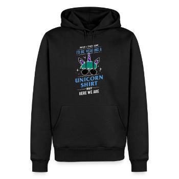 Never Thought I'd Be Wearing A Unicorn - Men’s Premium Organic Hoodie - black - Front - Nico (187cm)