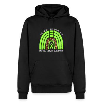 We Wear Lime Green Rainbow For Mental Health Aware - Men’s Premium Organic Hoodie - black - Front - Nico (187cm)