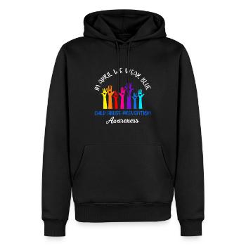In April We Wear Blue Child Abuse Awareness Rainbo - Men’s Premium Organic Hoodie - black - Front - Nico (187cm)