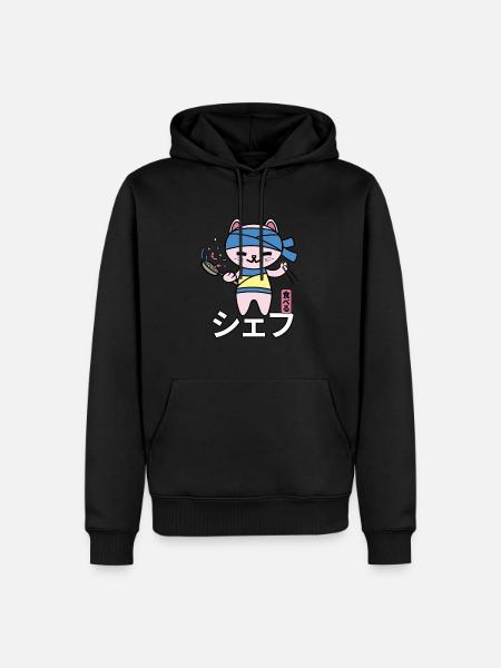 Kawaii Chef Cat Japan - Men’s Premium Organic Hoodie - black