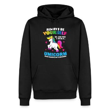 Sei immer du selbst, es sei denn, du kannst ein Einhorn sein - Männer Premium Bio Hoodie - Schwarz - Vorne - Nico (187cm)
