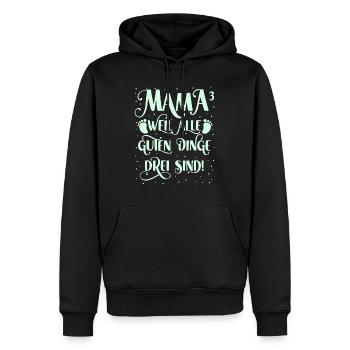 Drillingsmama 2024 Alle guten Dinge sind drei - Männer Premium Bio Hoodie - Schwarz - Vorne - Nico (187cm)