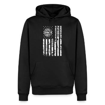 Husband Father Firefighter Hero | Firefighter USAf - Men’s Premium Organic Hoodie - black - Front - Nico (187cm)