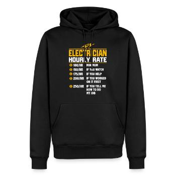 Funny Electrician Hourly Rate gift for Electrician - Men’s Premium Organic Hoodie - black - Front - Nico (187cm)