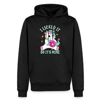 Lustiges Sprichwort, ich habe es geleckt, also ist es mein Einhorn-Cutef - Männer Premium Bio Hoodie - Schwarz - Vorne - Nico (187cm)