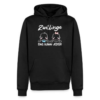 Zwillinge Eins kann Jeder! Zwillingsmama 2024 - Männer Premium Bio Hoodie - Schwarz - Vorne - Nico (187cm)