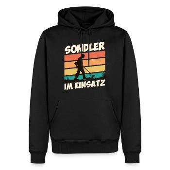 Sondler im Einsatz Kronkorkenjäger Metallsucher - Männer Premium Bio Hoodie - Schwarz - Vorne - Nico (187cm)
