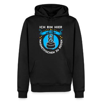Magnetfischer Hier um über Magnetfischen zu reden - Männer Premium Bio Hoodie - Schwarz - Vorne - Nico (187cm)