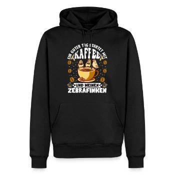 Ein guter Tag startet mit Kaffee Fan Zebrafink - Männer Premium Bio Hoodie - Schwarz - Vorne - Nico (187cm)