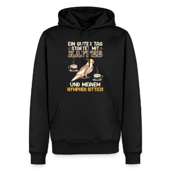 Sittiche Ein guter Tag startet mit Kaffee Fan - Männer Premium Bio Hoodie - Schwarz - Vorne - Nico (187cm)