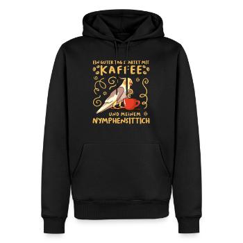 Piepmatz Ein guter Tag startet mit Kaffee Sittich - Männer Premium Bio Hoodie - Schwarz - Vorne - Nico (187cm)