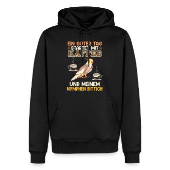 Sittiche Ein guter Tag startet mit Kaffee Fan - Männer Premium Bio Hoodie - Schwarz - Vorne - Nico (187cm)