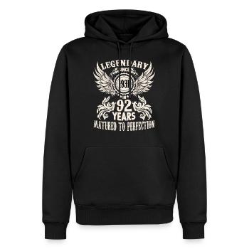 Légende 92 ans chemise d’anniversaire dictons hommes - Sweat à capuche Premium bio Homme - noir - Devant - Nico (187cm)