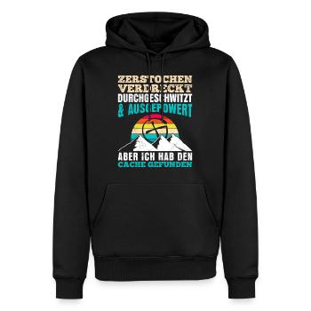 Geocacher GPS Ich hab den Cache gefunden - Männer Premium Bio Hoodie - Schwarz - Vorne - Nico (187cm)