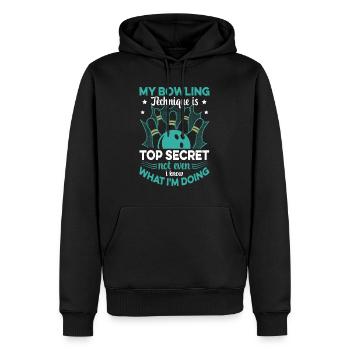 Bowler Meine Bowling-Technik ist streng geheim lustig Bo - Männer Premium Bio Hoodie - Schwarz - Vorne - Nico (187cm)