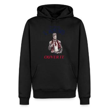 Apéro saison ouverte Homme drole - Sweat à capuche Premium bio Homme - noir - Devant - Nico (187cm)