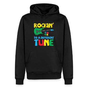 Rockin zu unterschiedlicher Melodie Gitarre Autismus Bewusstsein M - Männer Premium Bio Hoodie - Schwarz - Vorne - Nico (187cm)
