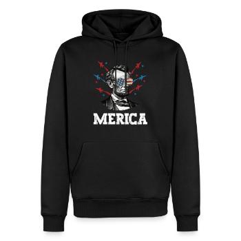 Merica Abraham Lincoln 4th of July American Flag - Men’s Premium Organic Hoodie - black - Front - Nico (187cm)