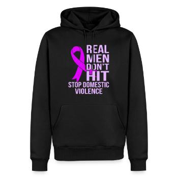 Echte Männer stoßen nicht auf Stoppt häusliche Gewalt - Männer Premium Bio Hoodie - Schwarz - Vorne - Nico (187cm)
