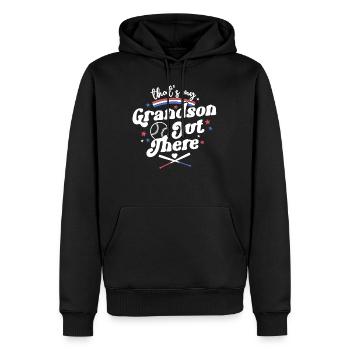 Das ist mein Enkel da draußen Shirt Retro Baseball - Männer Premium Bio Hoodie - Schwarz - Vorne - Nico (187cm)