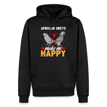 Les Gris d’Afrique me rendent heureux Perroquets gris - Sweat à capuche Premium bio Homme - noir - Devant - Nico (187cm)