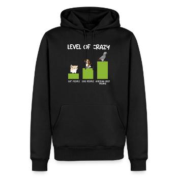 Grau Papagei Level of Crazy Vogelliebhaber - Männer Premium Bio Hoodie - Schwarz - Vorne - Nico (187cm)