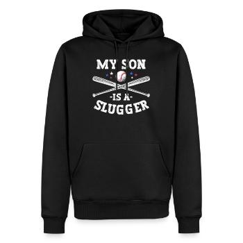 Mein Sohn ist ein Slugger Boy Eltern Vatertag - Männer Premium Bio Hoodie - Schwarz - Vorne - Nico (187cm)