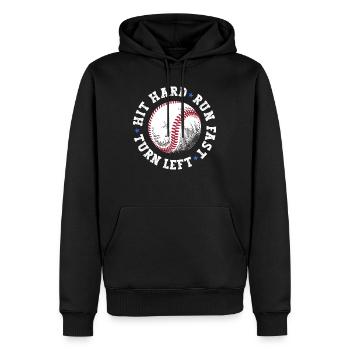 Drôle de chemise de baseball Maman Papa a frappé dur Courir vite - Sweat à capuche Premium bio Homme - noir - Devant - Nico (187cm)