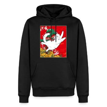 Cherry Blossom Shirt, Kawaii Cat Cherry Blossom - Men’s Premium Organic Hoodie - black - Front - Nico (187cm)