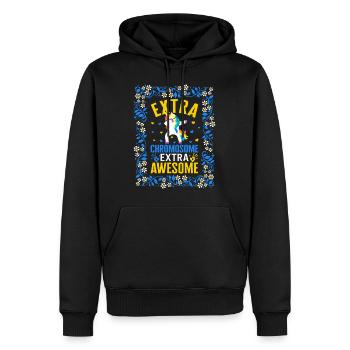 World Down Syndrome Day Shirt, Extra Chromosome - Men’s Premium Organic Hoodie - black - Front - Nico (187cm)