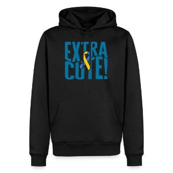 World Down Syndrome Day Shirt, Extra Cute Down - Men’s Premium Organic Hoodie - black - Front - Nico (187cm)