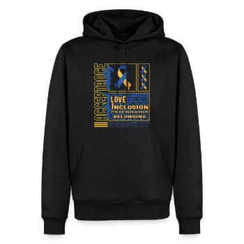 World Down Syndrome Day Shirt, Acceptance Down - Men’s Premium Organic Hoodie - black - Front - Nico (187cm)