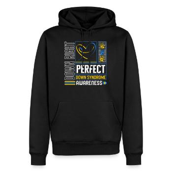World Down Syndrome Day Shirt, Down Right Perfect - Men’s Premium Organic Hoodie - black - Front - Nico (187cm)