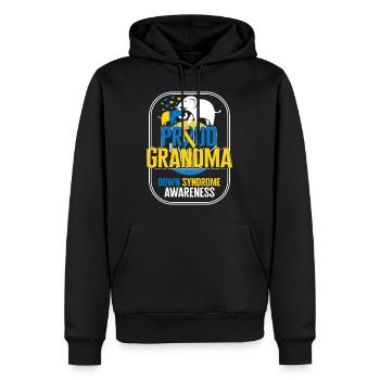 World Down Syndrome Day Shirt, Proud Grandma Down - Men’s Premium Organic Hoodie - black - Front - Nico (187cm)