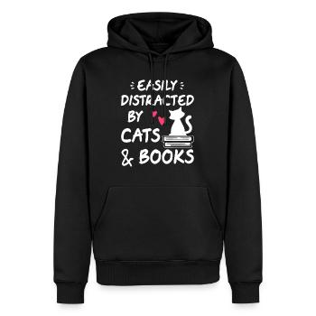 Leicht abgelenkt von Katzen und Büchern Katzen- &; Bücherliebhaber - Männer Premium Bio Hoodie - Schwarz - Vorne - Nico (187cm)