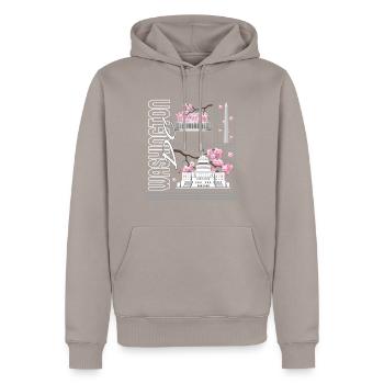 Chemise Washington DC, Strawry Blossom Floral Pop - Sweat à capuche Premium bio Homme - taupe - Devant - Nico (187cm)