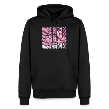 Washington DC Shirt, Cherry Blossom Floral Pop - Men’s Premium Organic Hoodie - black - Front - Nico (187cm)