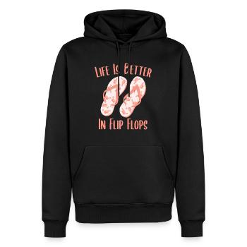 Das Leben ist besser in Flip Flops Flamingo Beach Vacati - Männer Premium Bio Hoodie - Schwarz - Vorne - Nico (187cm)