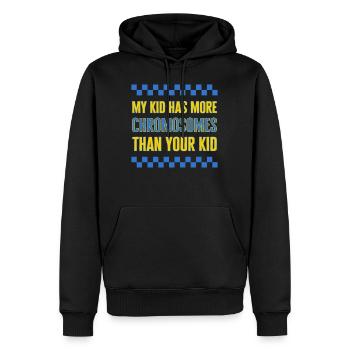 World Down Syndrome Day Shirt, My Kid Has More - Men’s Premium Organic Hoodie - black - Front - Nico (187cm)