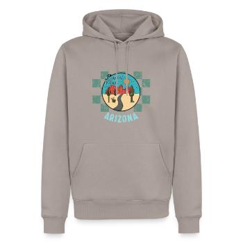 Camping Shirt, Desert Vibes Arizona Cactus Tee, - Men’s Premium Organic Hoodie - taupe - Front - Nico (187cm)