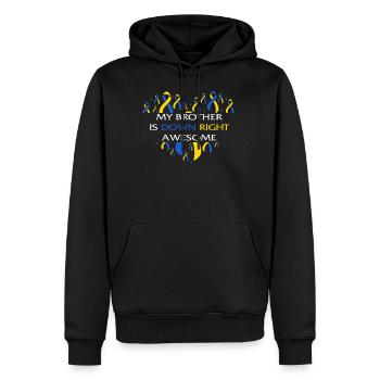 World Down Syndrome Day Shirt, My Brother Is Down - Men’s Premium Organic Hoodie - black - Front - Nico (187cm)