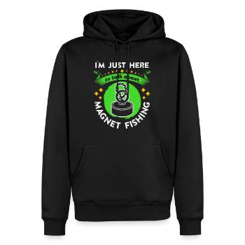 Magnetfischer Hier um über Magnetfischen zu reden - Männer Premium Bio Hoodie - Schwarz - Vorne - Nico (187cm)