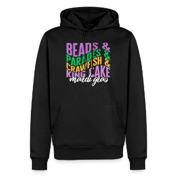 Mardi Gras Fleur De Lis Shirt, Beads Parades - Men’s Premium Organic Hoodie - black - Front - Nico (187cm)