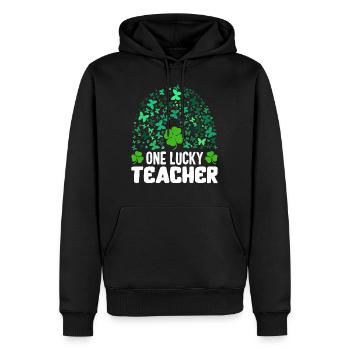 St. Patricks Day Shirt, Ein glücklicher Lehrer - Männer Premium Bio Hoodie - Schwarz - Vorne - Nico (187cm)