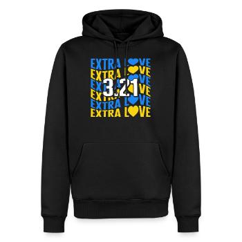 World Down Syndrome Day Shirt, Three 21 Extra - Men’s Premium Organic Hoodie - black - Front - Nico (187cm)