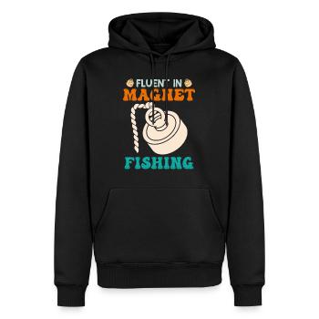 Magnetfischer Fluent in Magnetfishing Magnetangler - Männer Premium Bio Hoodie - Schwarz - Vorne - Nico (187cm)