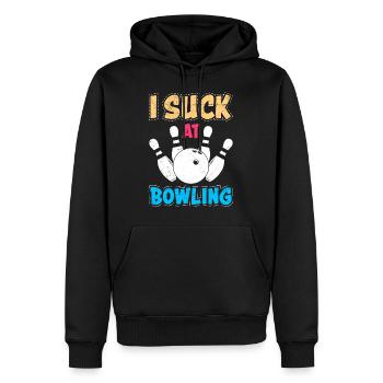 Joueur de bowling drôle Je suce à la chemise de bowling - Sweat à capuche Premium bio Homme - noir - Devant - Nico (187cm)